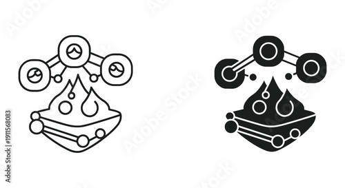 Cosmetic Cream or Serum Bottle Icon Set in Modern Line Art Style