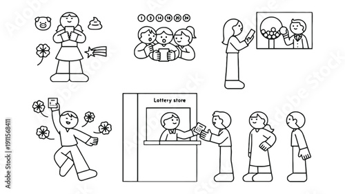 Lottery ticket illustration with happy people winning big