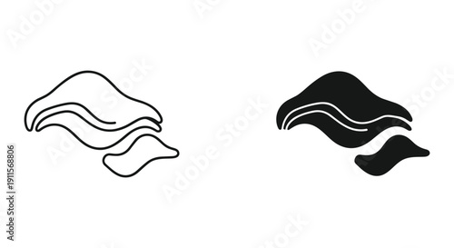 Abstract Black and White Wave Shapes on White Background, Modern Design Element