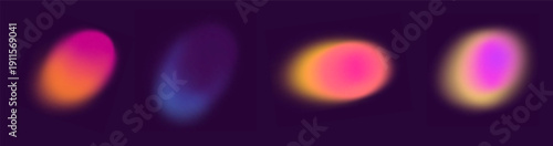 Set of colorful gradient circle and shapes. Blob elements set. Gradient round blur, pink, green, purpuren violet shapes. Abstract blob watercolor effect. 