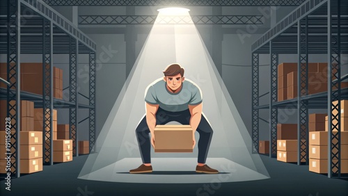 Man Lifting Heavy Box Using Proper Lifting Technique Gigapixel Standard v2 4x