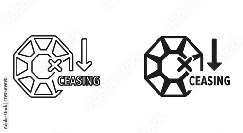 Ceasing Mechanism Illustration with Arrows and Geometric Shapes in Black and White
