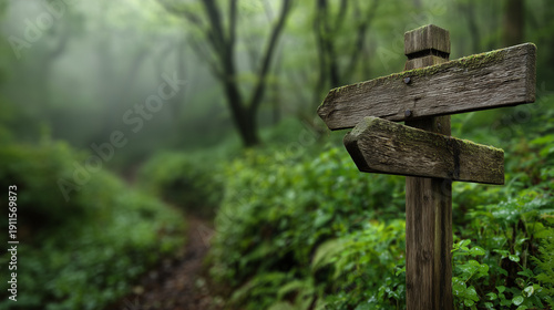 Hand-Lettered Wooden Signpost with Blank Arrows Forest Green

