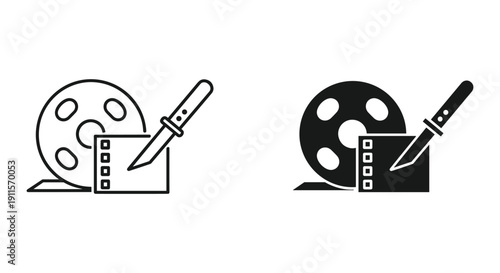Vintage film reel and clapperboard sketch icon vector illustration for movie production and cinema concept