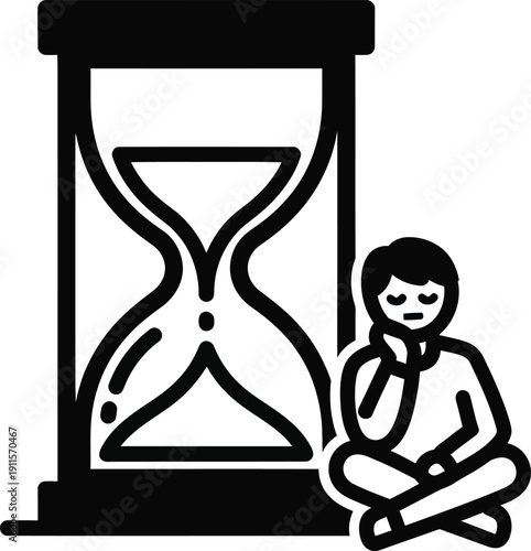 person sitting next to hourglass