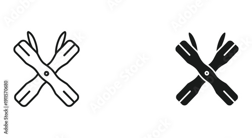 Minimalist paper and black origami star crosses isolated on white background for design and craft