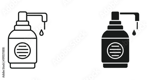 Hand sanitizer and soap dispenser icons isolated on white background for hygiene and cleanliness