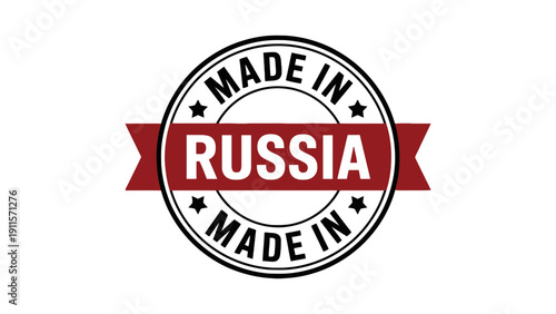 Stamp vector illustration of Made in Russia logo with red ribbon