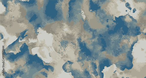 Abstract Blue and Beige Watercolor Texture - Soft Marble Background with Fluid Paint Splashes