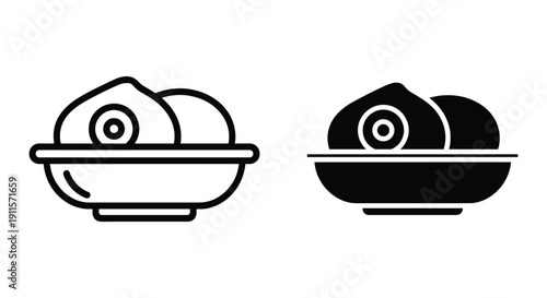 Sushi Bowl Icon Set Outline and Solid Japanese Food Vector