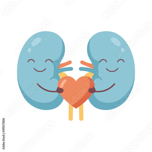 Cute kidneys holding red heart