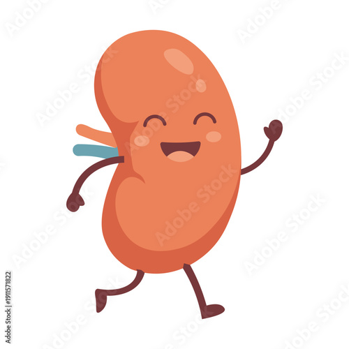 Happy Running Kidney Cartoon Character