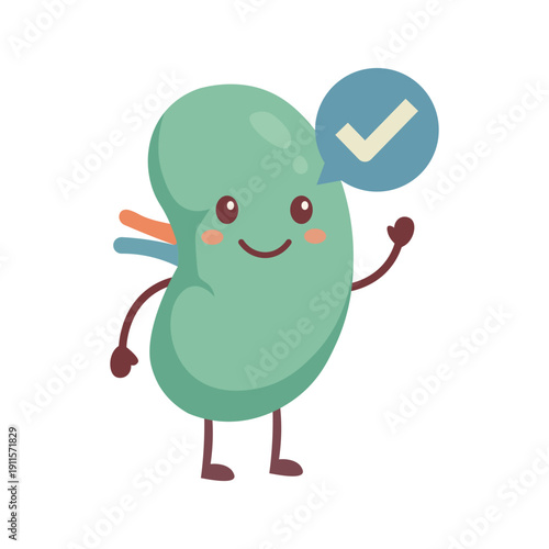 Healthy Kidney Mascot With Checkmark