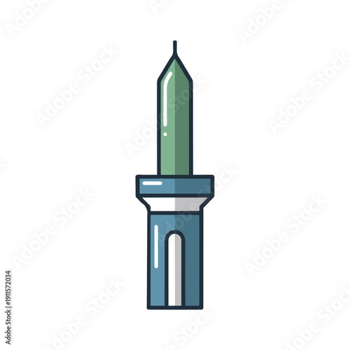 Candle on a simple blue candlestick viewed from the front, a serene scene depicted in a minimalist illustration style