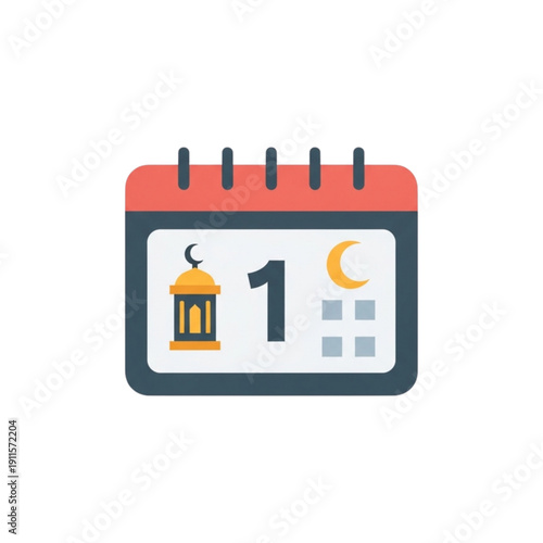 Calendar icon displaying the first day of a religious observance with a lantern and crescent moon symbol
