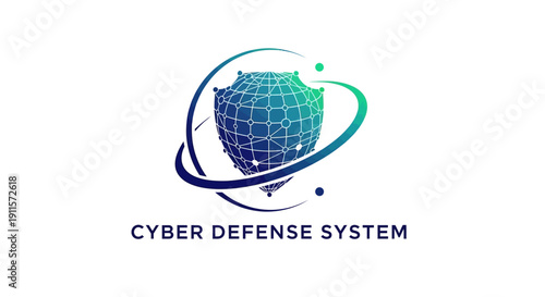 Cyber Defense System Shield Protection Logo.