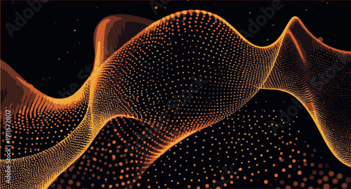 Abstract Golden Particle Wave Background - Futuristic Digital Plexus Texture with Glowing Dots