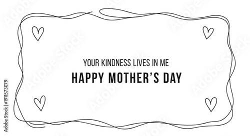 Black and white vector Mother's Day card with hearts and text on transparent background