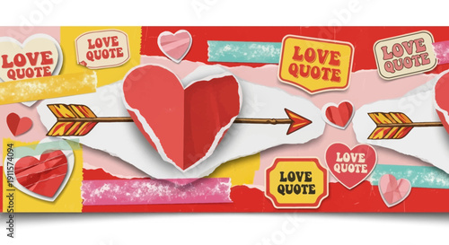 Heart and Arrow Illustration with Love Quotes on a layered Paper Cutout Design