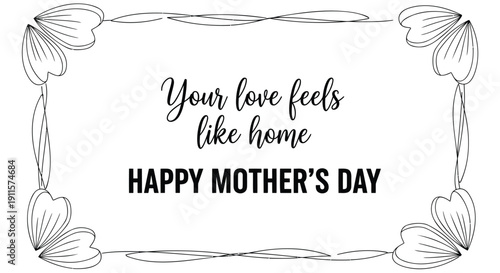 Vector illustration of a Happy Mother's Day card with floral border and text, isolated on transparent background