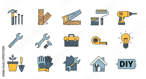 Collection of DIY and home improvement tools and supplies.