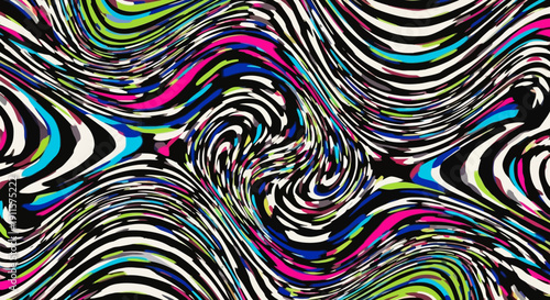 Vibrant swirling pattern of lines and shapes in a dynamic abstract illustration viewed from above