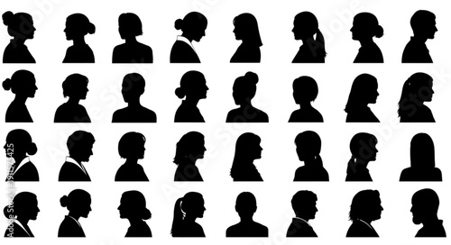 Collection of Diverse Human Silhouettes Facing Right.