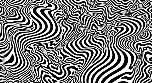 Abstract black and white wavy lines pattern viewed from directly above, creating a dynamic graphic illustration