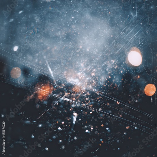 Colorful lights and blurred shapes create an abstract scene in a dark setting at night in an urban area