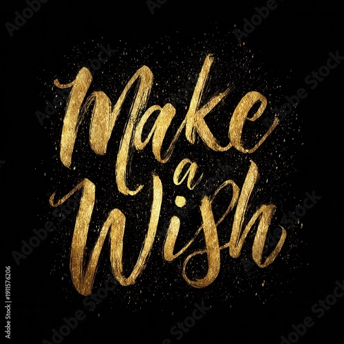 Make a wish with golden letters on a black background during a night celebration