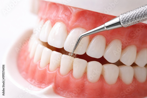 Dental care concept model tooth cleaning tool hygiene healthy gum medical training jaw white clinic closeup mouth