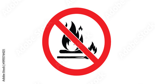 Prohibited fire sign indicating no open flames allowed in the area for safety reasons always visible