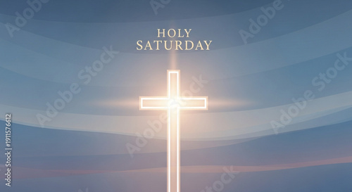 Glowing cross on holy saturday with sunrise background and blue sky