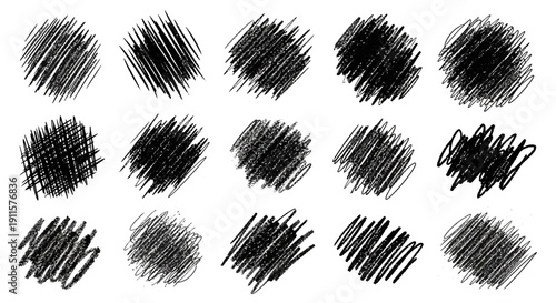 Collection of black brush stroke textures on white background, various strokes, different intensities, graphic elements, visual effects