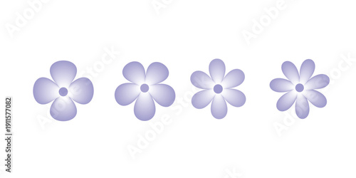 Four delicate purple flowers with varying petal counts in a row.