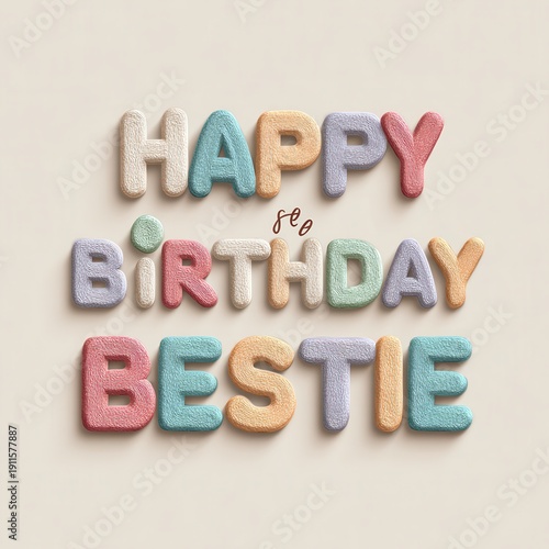 Colorful letters form a birthday message for a best friend in a playful design suitable for celebration