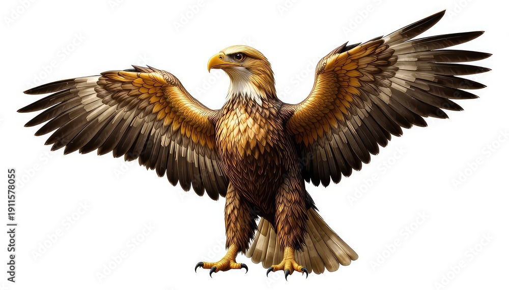 Obraz premium Majestic eagle with wings spread wide in powerful stance