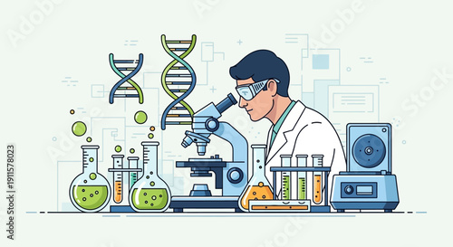 DNA research laboratory scientist genetic science biotechnology medical research concept scientific experiment modern healthcare innovation illustration
