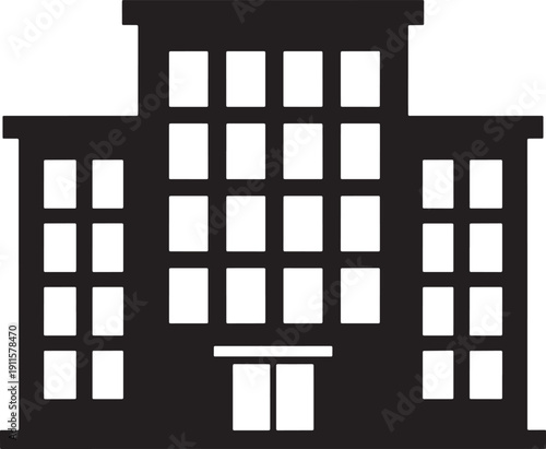 Simple modern office building with many windows and flat roof