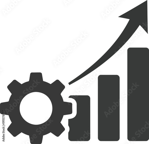 Business Growth Chart with Gear Icon Vector, Analytics Performance Symbol