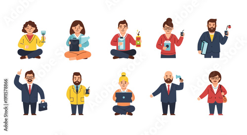 Business people characters collection professional workers corporate team diverse office employees flat vector illustration modern business workforce concept company staff design