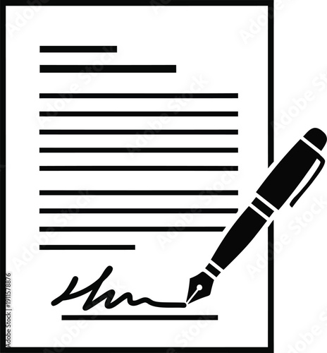 Document Signature Line Icon Vector, Contract Agreement Symbol