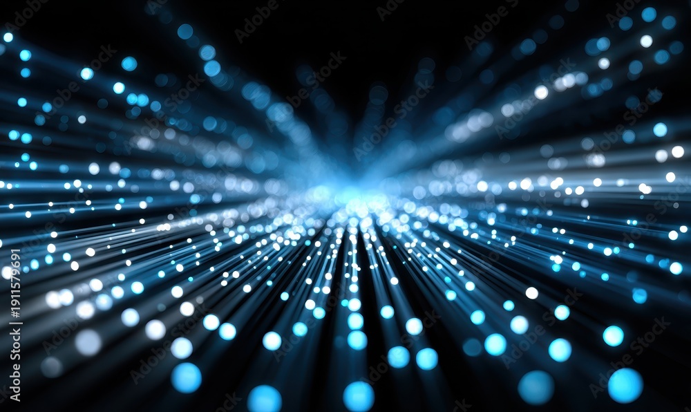 Fototapeta premium Blue Light Streaks On Dark Background Data Stream Visualization Technology Concept Futuristic Design Digital Network Connections