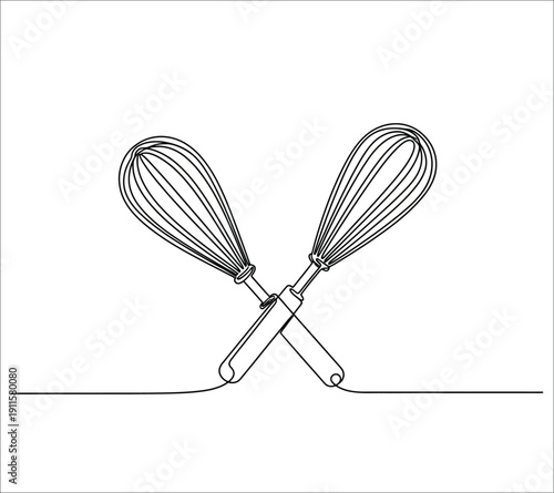 Line drawing of Stainless Steel Whisk with Kitchen Tool.