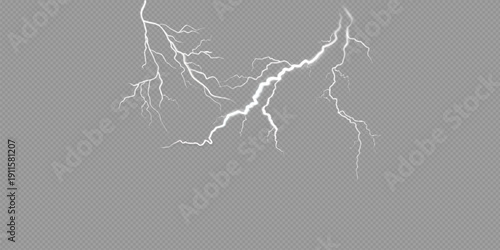 A set of lightning Magic and bright light effects. Vector illustration. Discharge electric current. Charge current. Natural phenomena. Energy effect illustration. Bright light flare and sparks.