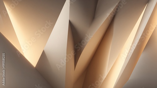 Abstract composition with layered paper, featuring warm light and shadow interplay