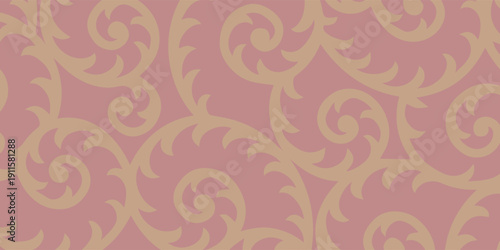 Elegant Seamless Baroque Swirls and Scrolls Pattern in Warm Tones.