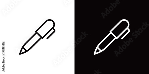 万年筆とボールペンの筆記具アイコン(ベクター)
