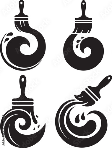 Creative Paint Brush Swirl Logo Set