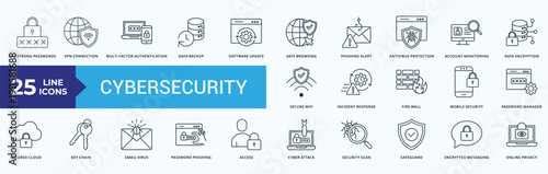 Cybersecurity Icon Pack Illustration Vector Outline Style